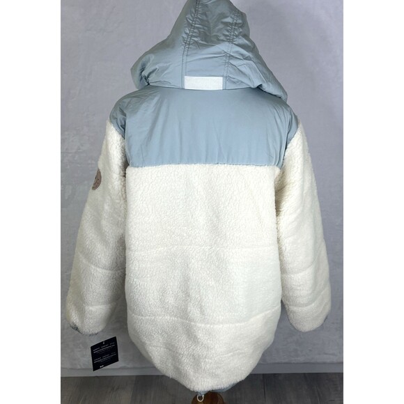 Artic Expedition Women's Berber Coat Hidden Hood Ivory Blue-Grn Size Medium NEW - Picture 7 of 16